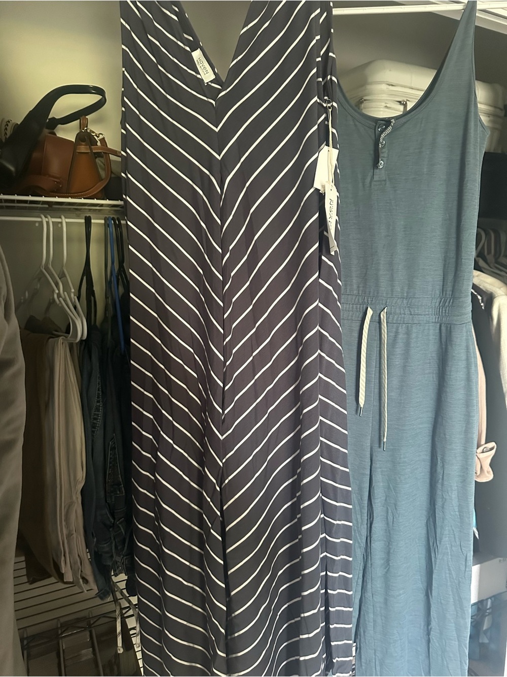 Striped Navy and White V-Neck Maxi Dress - Women